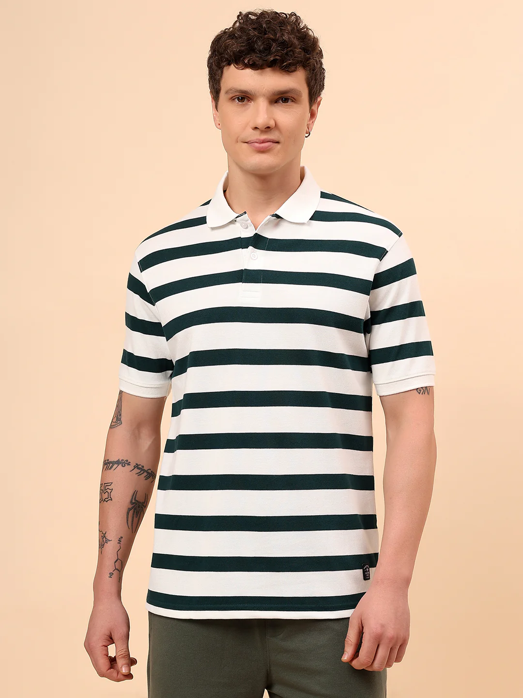 T-Shirt for Men | Breathable & Soft with Color Fastness Regular Fit Polo Neck Poly Cotton Fabric Striped Pattern - Image 3