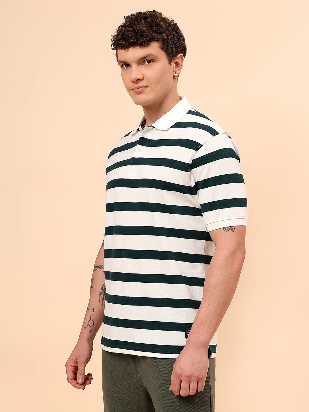 T-Shirt for Men | Breathable & Soft with Color Fastness Regular Fit Polo Neck Poly Cotton Fabric Striped Pattern - Image 4