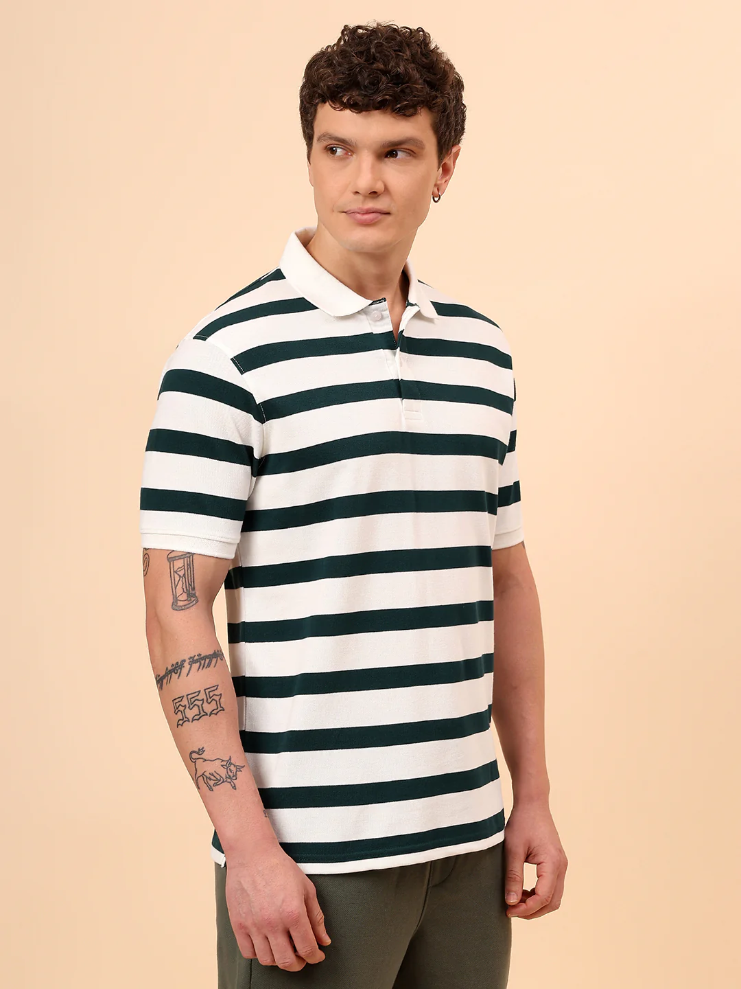 T-Shirt for Men | Breathable & Soft with Color Fastness Regular Fit Polo Neck Poly Cotton Fabric Striped Pattern - Image 5