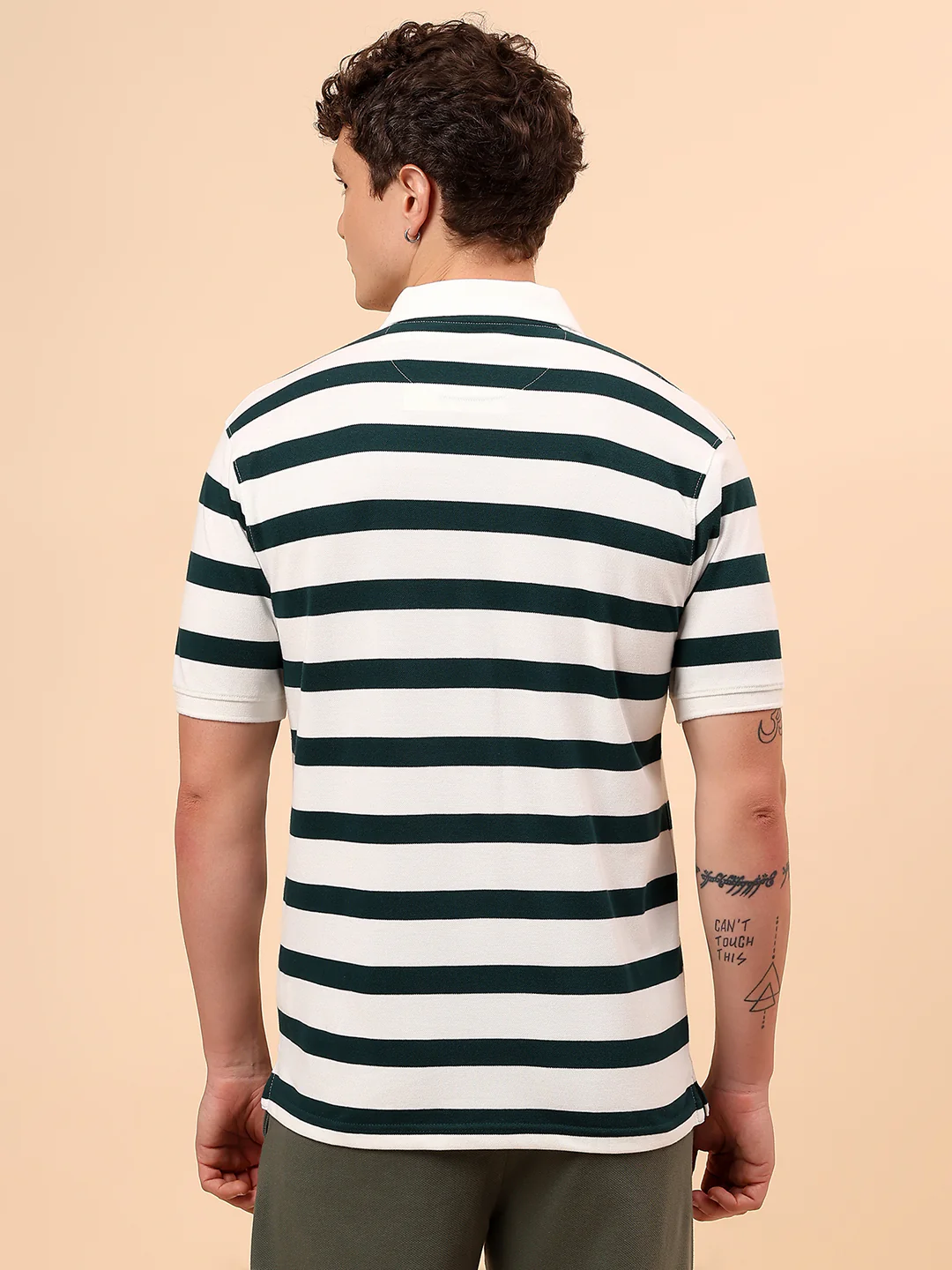 T-Shirt for Men | Breathable & Soft with Color Fastness Regular Fit Polo Neck Poly Cotton Fabric Striped Pattern - Image 6