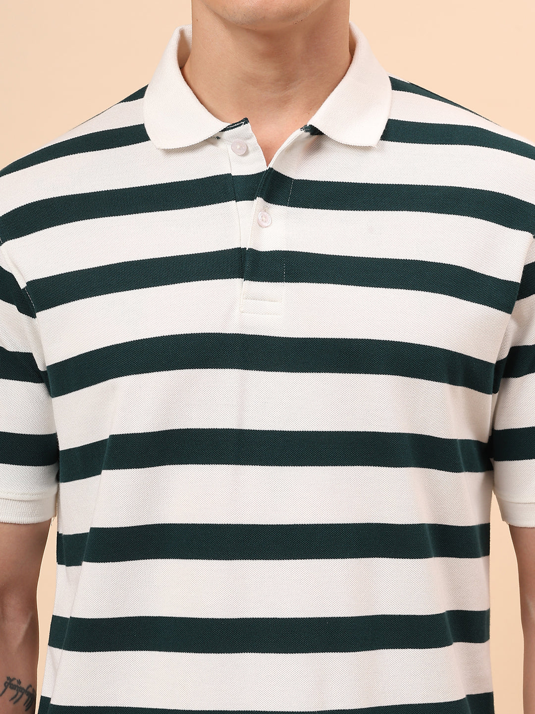 T-Shirt for Men | Breathable & Soft with Color Fastness Regular Fit Polo Neck Poly Cotton Fabric Striped Pattern - Image 7