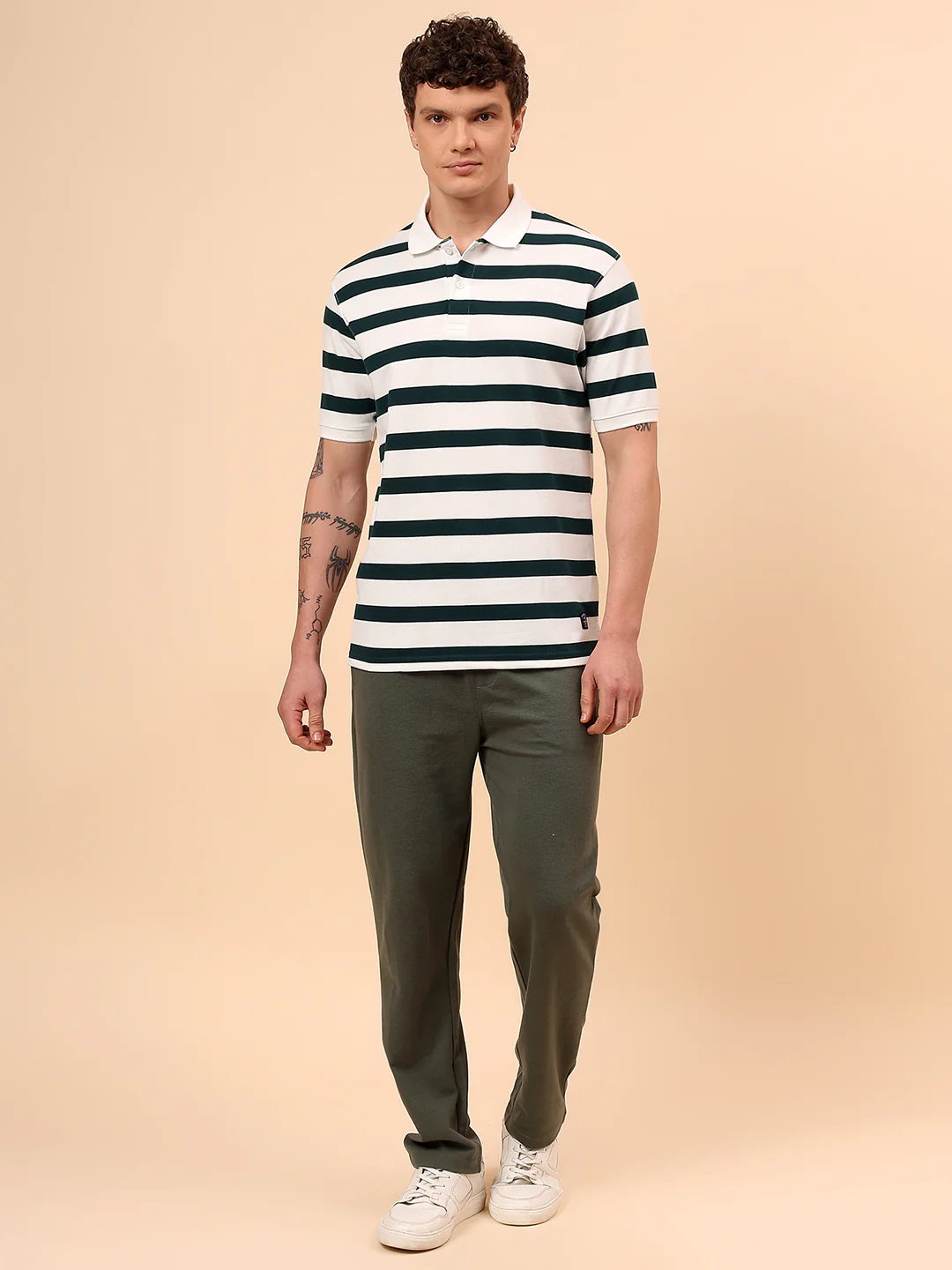 T-Shirt for Men | Breathable & Soft with Color Fastness Regular Fit Polo Neck Poly Cotton Fabric Striped Pattern - Image 8