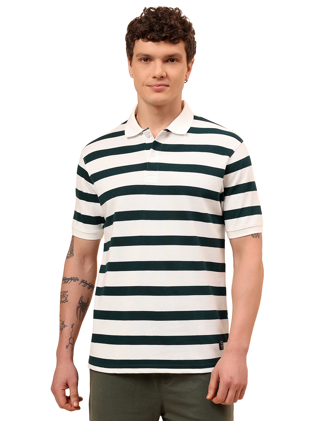 T-Shirt for Men | Breathable & Soft with Color Fastness Regular Fit Polo Neck Poly Cotton Fabric Striped Pattern - Image 9