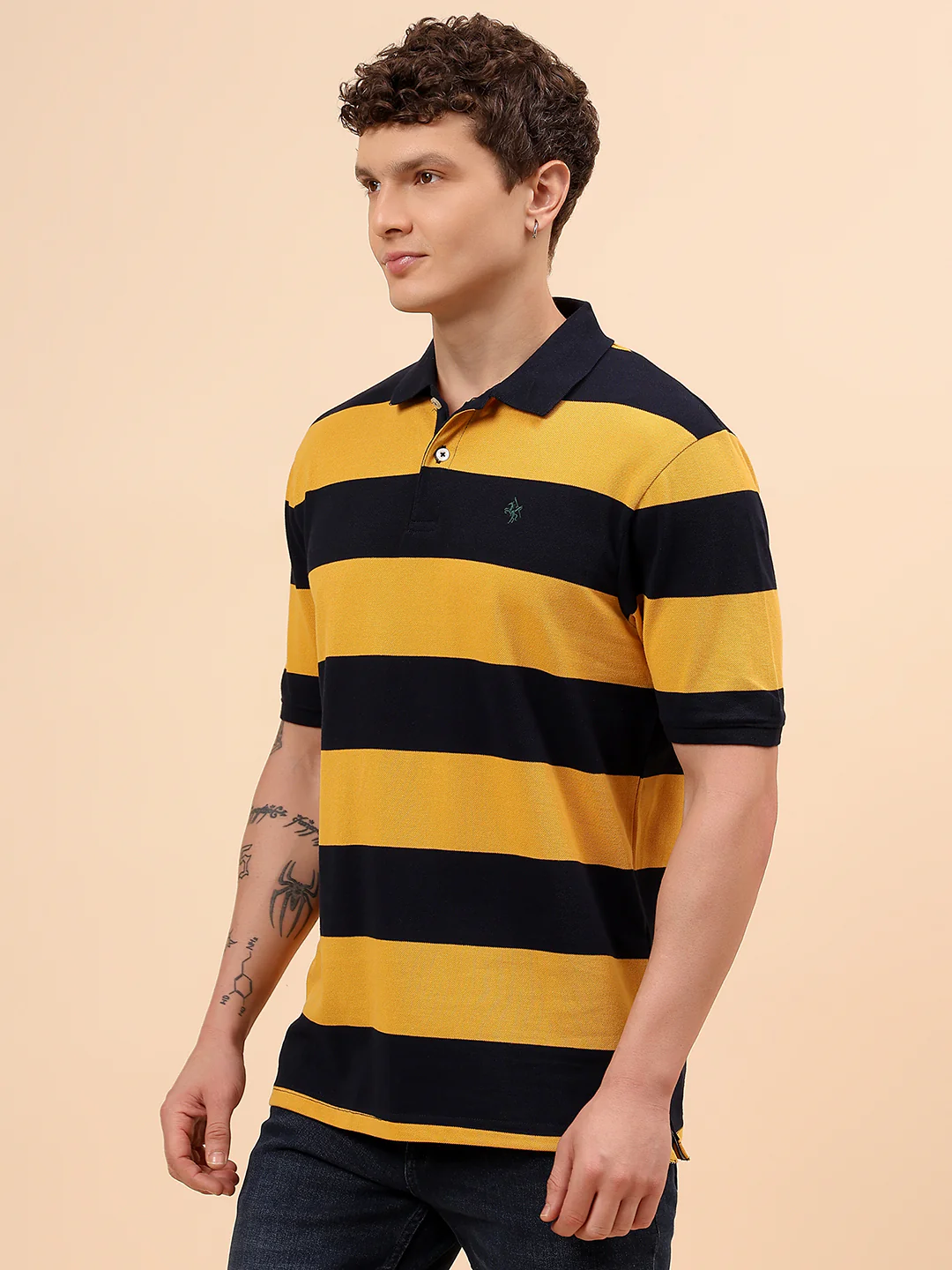 T-Shirt for Men | Breathable & Soft with Color Fastness Regular Fit Polo Neck Poly Cotton Fabric Striped Pattern - Image 4