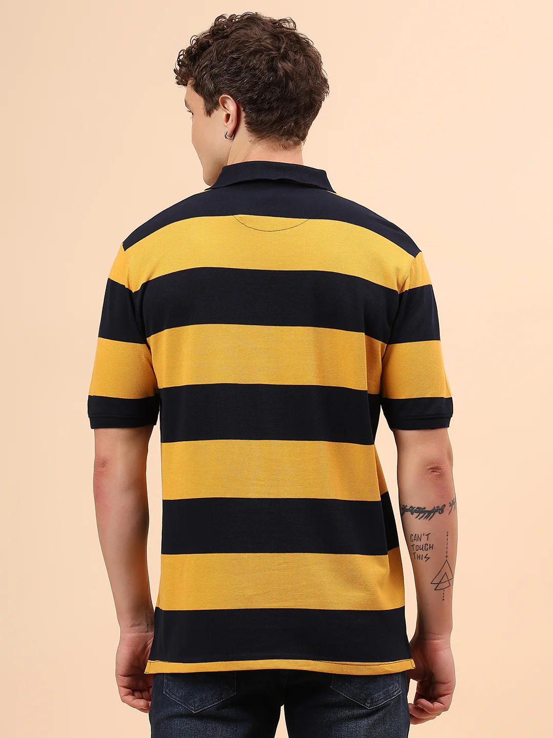 T-Shirt for Men | Breathable & Soft with Color Fastness Regular Fit Polo Neck Poly Cotton Fabric Striped Pattern - Image 6