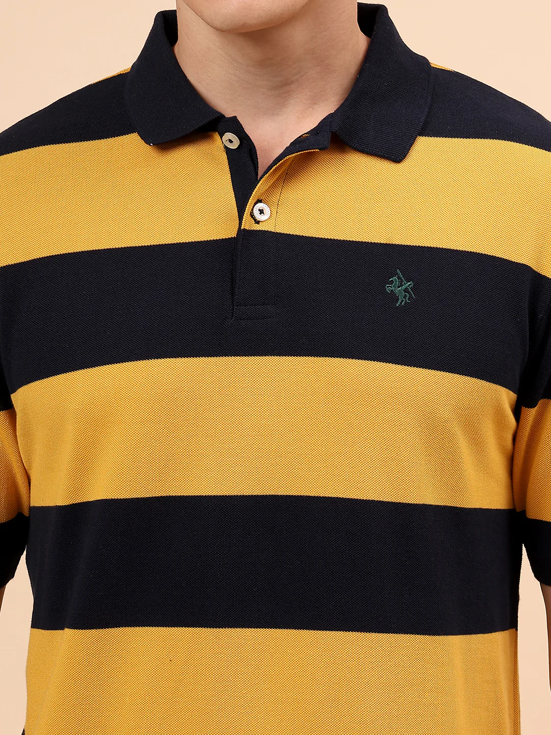 T-Shirt for Men | Breathable & Soft with Color Fastness Regular Fit Polo Neck Poly Cotton Fabric Striped Pattern - Image 7