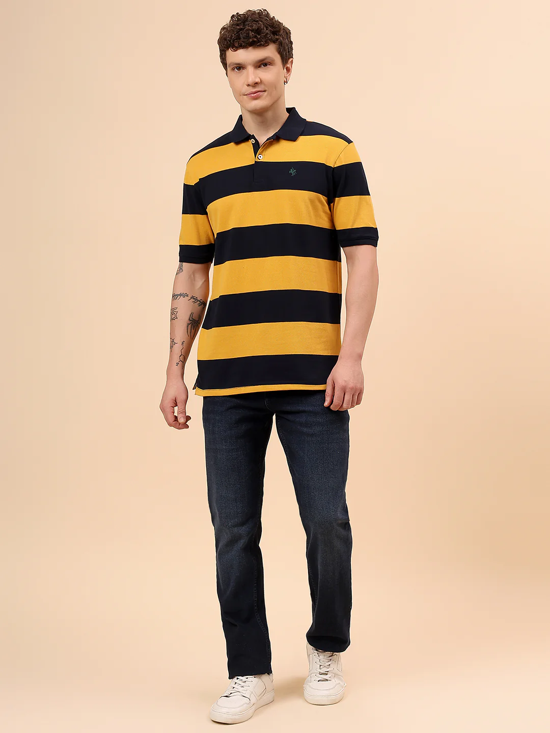 T-Shirt for Men | Breathable & Soft with Color Fastness Regular Fit Polo Neck Poly Cotton Fabric Striped Pattern - Image 8