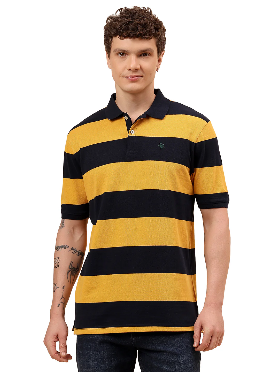 T-Shirt for Men | Breathable & Soft with Color Fastness Regular Fit Polo Neck Poly Cotton Fabric Striped Pattern - Image 9