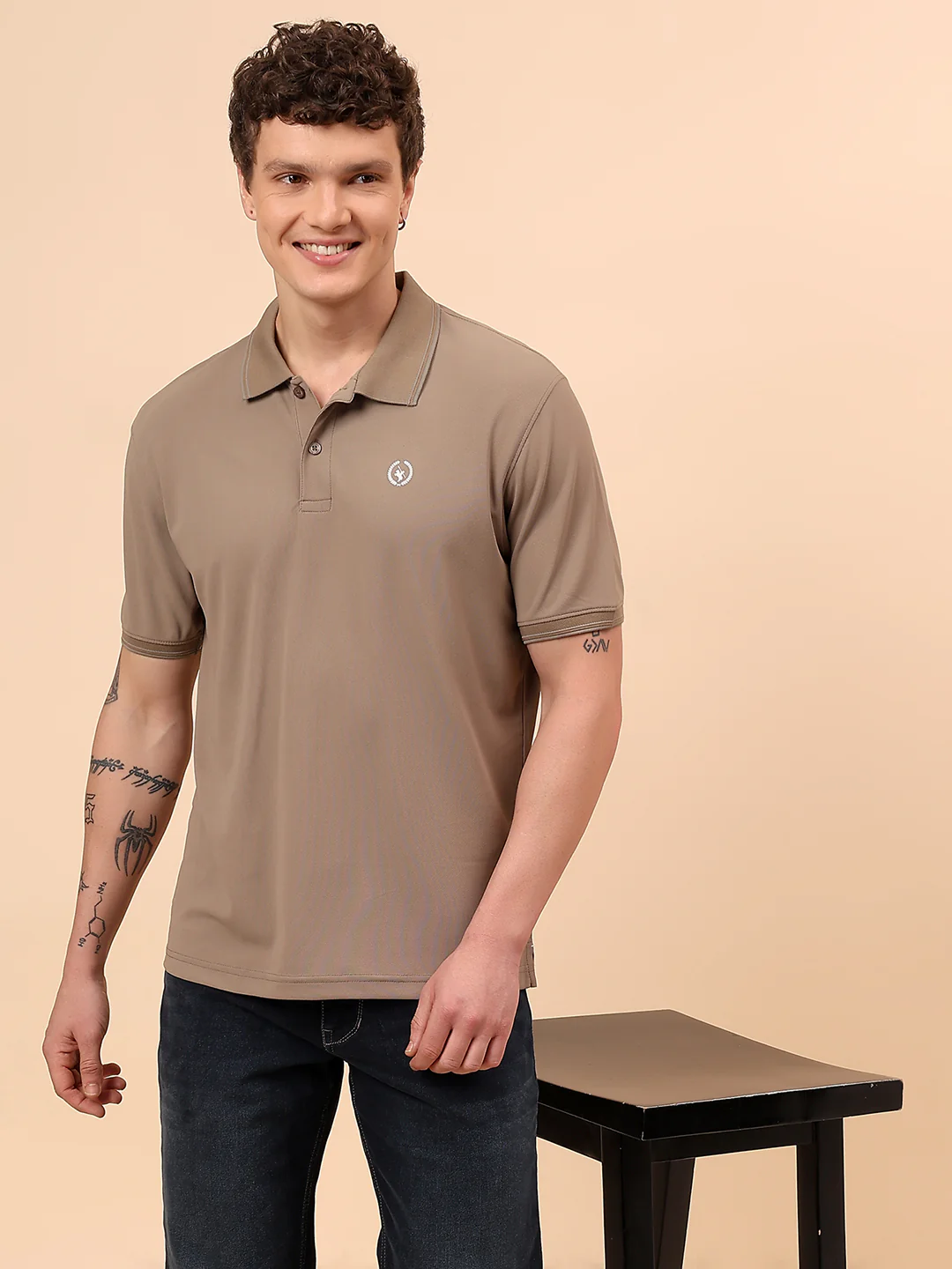 T-Shirt for Men | Breathable & Soft with Color Fastness Regular Fit Polo Neck Polyester Fabric Solid Pattern - Image 2