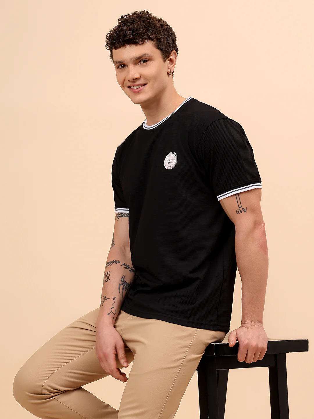 T-Shirt for Men | Breathable & Soft with Color Fastness Regular Fit Round Neck Polyester Fabric Solid Pattern - Image 2