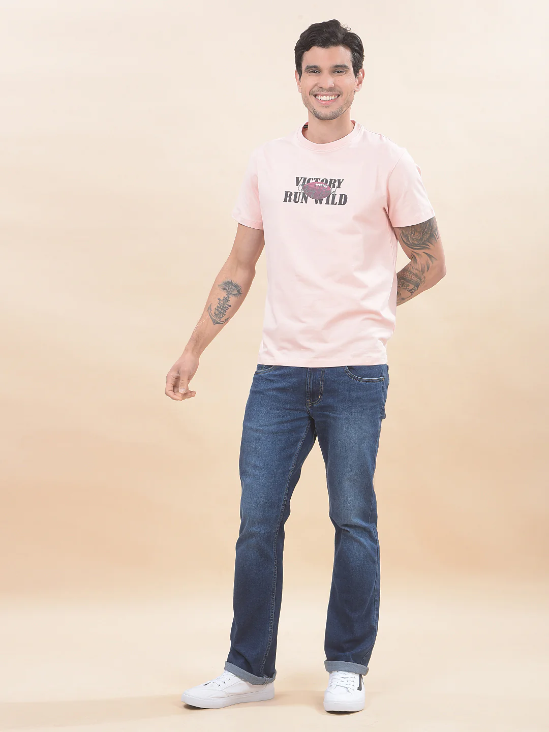 T-Shirt for Men | Breathable & Soft with Color Fastness Regular Fit Round Neck Cotton Blend Fabric Printed Pattern - Image 3