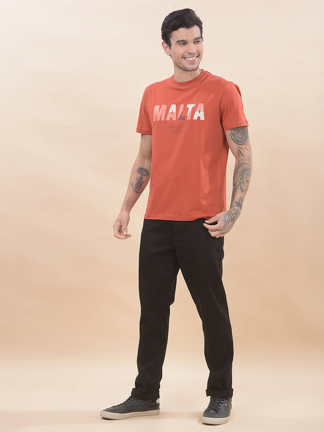 T-Shirt for Men | Breathable & Soft with Color Fastness Regular Fit Round Neck Cotton Blend Fabric Printed Pattern - Image 2