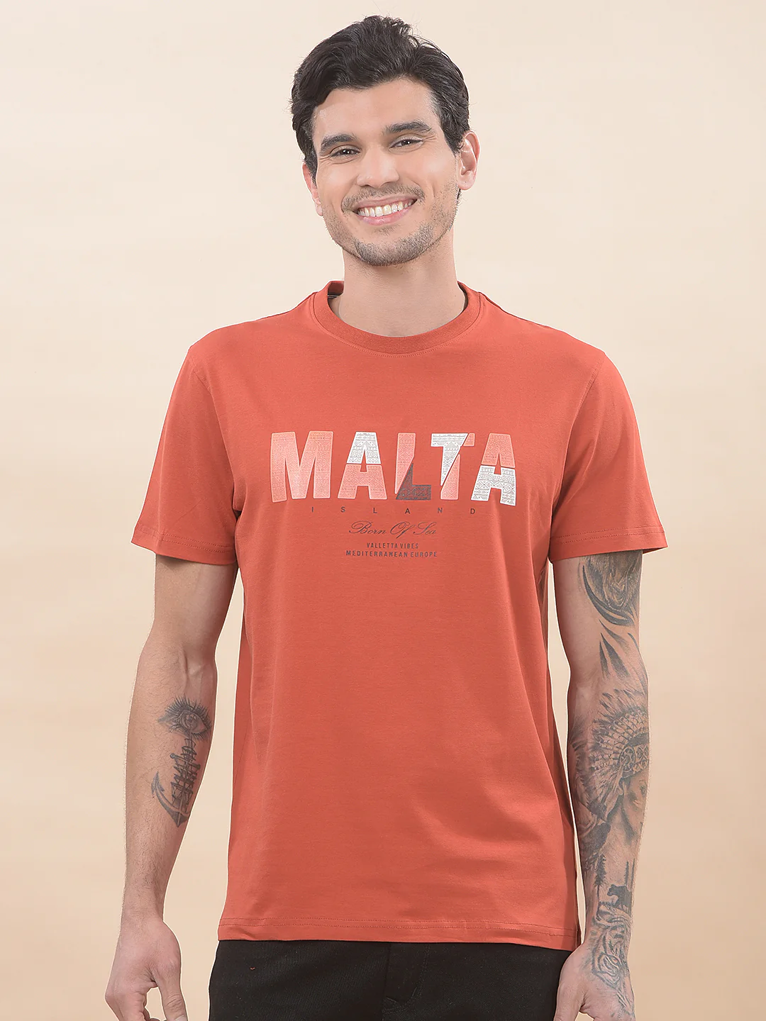 T-Shirt for Men | Breathable & Soft with Color Fastness Regular Fit Round Neck Cotton Blend Fabric Printed Pattern - Image 4