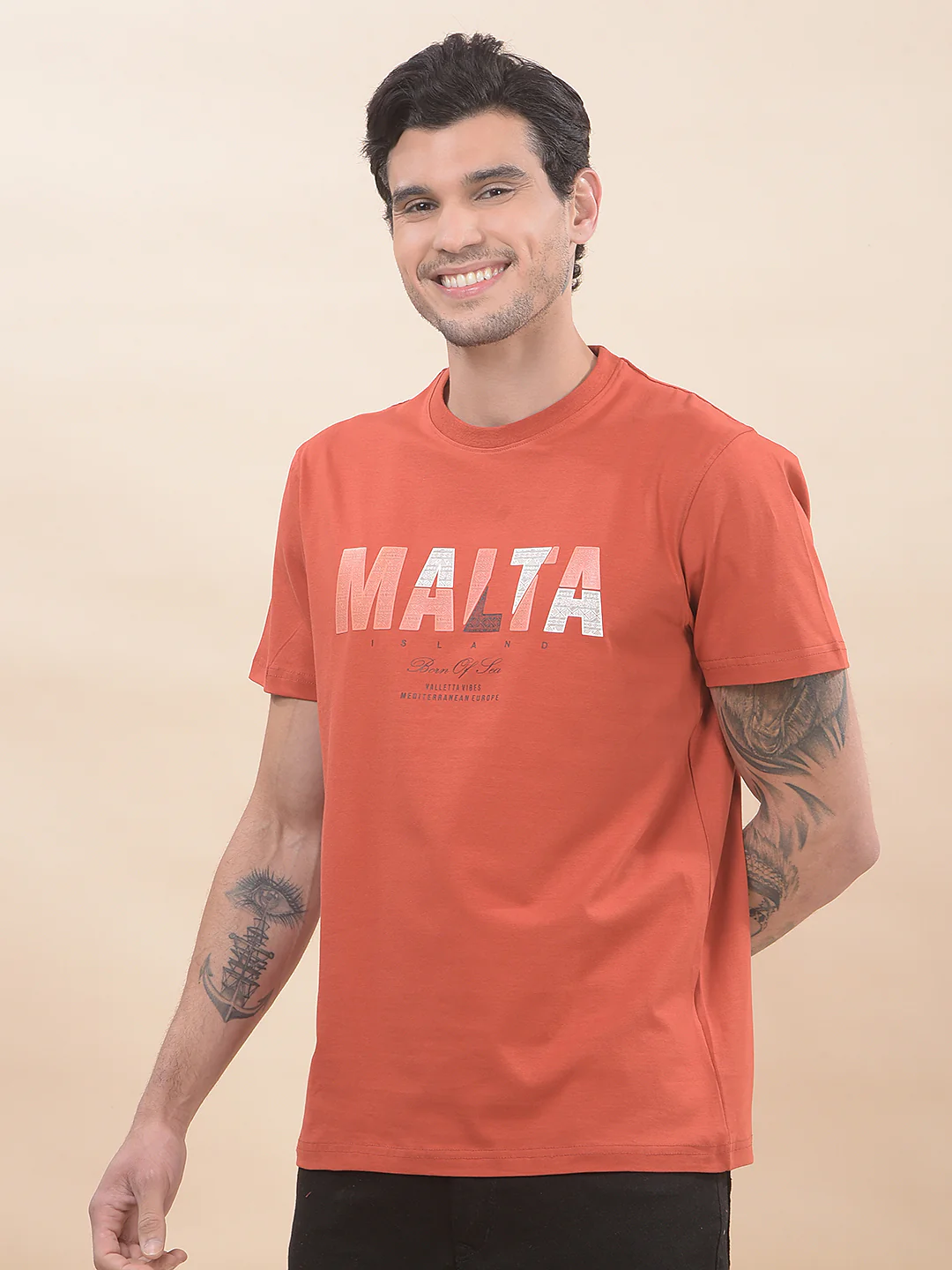 T-Shirt for Men | Breathable & Soft with Color Fastness Regular Fit Round Neck Cotton Blend Fabric Printed Pattern - Image 5
