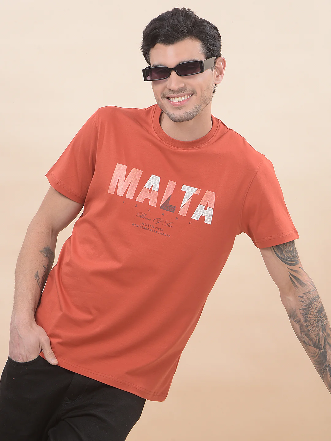 T-Shirt for Men | Breathable & Soft with Color Fastness Regular Fit Round Neck Cotton Blend Fabric Printed Pattern - Image 7