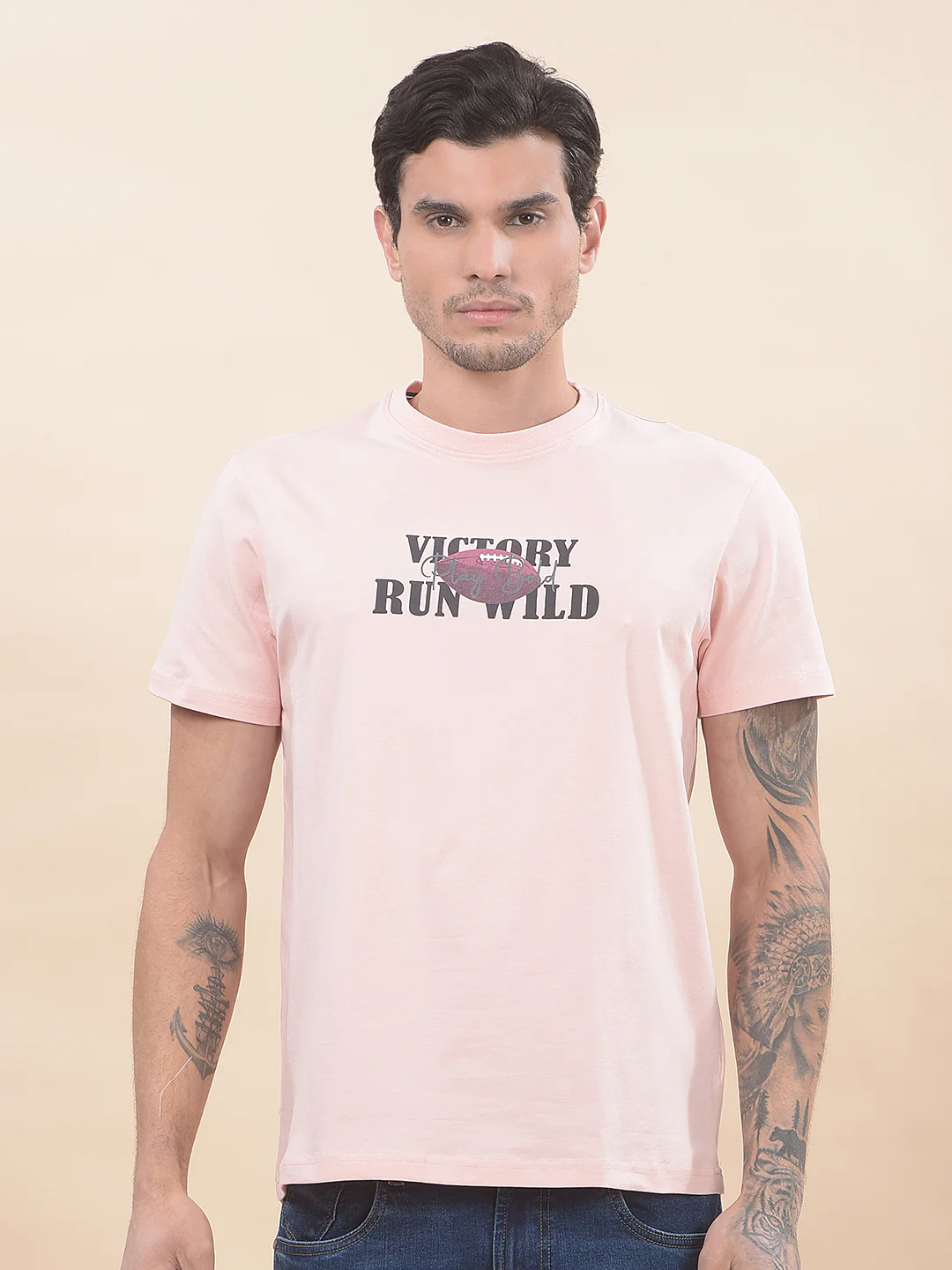 T-Shirt for Men | Breathable & Soft with Color Fastness Regular Fit Round Neck Cotton Blend Fabric Printed Pattern - Image 4