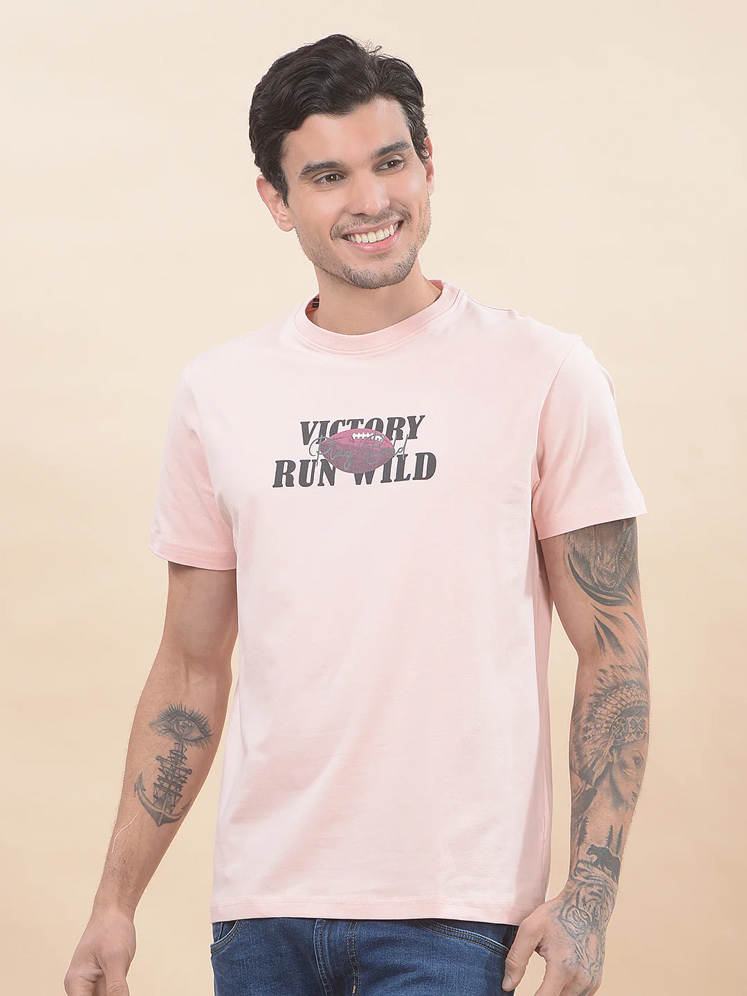 T-Shirt for Men | Breathable & Soft with Color Fastness Regular Fit Round Neck Cotton Blend Fabric Printed Pattern - Image 5
