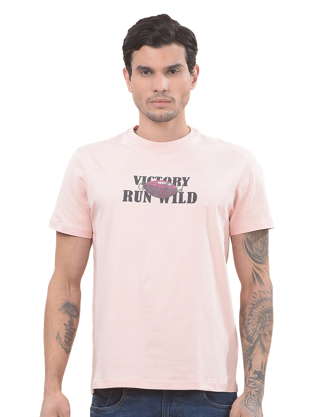 T-Shirt for Men | Breathable & Soft with Color Fastness Regular Fit Round Neck Cotton Blend Fabric Printed Pattern - Image 9