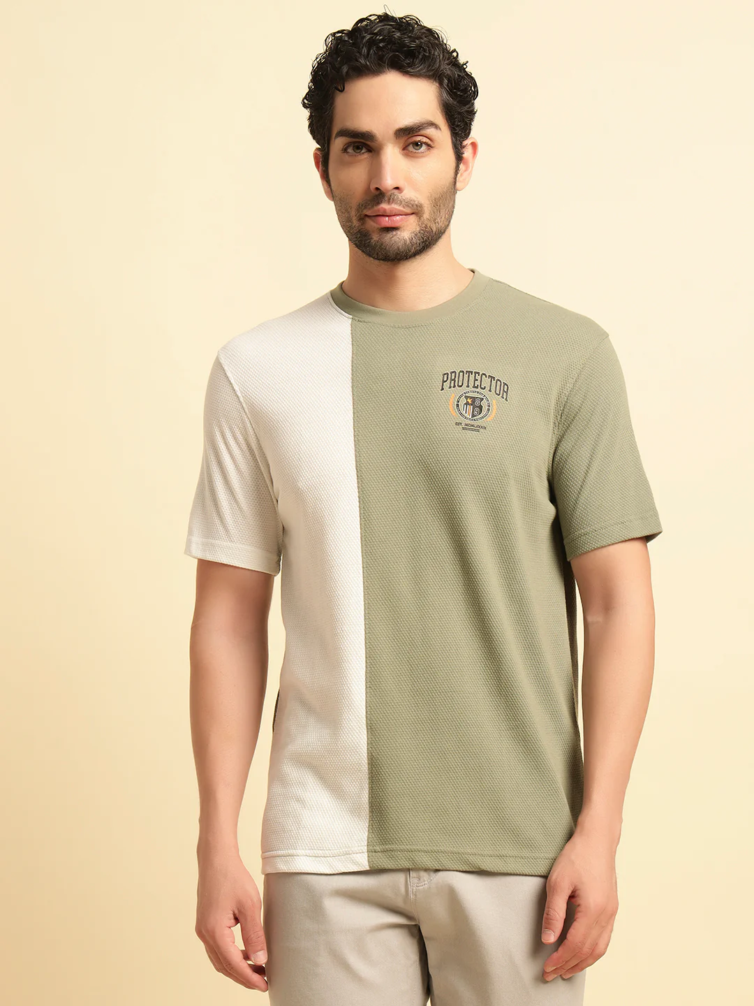T-Shirt for Men | Breathable & Soft with Color Fastness Regular Fit Round Neck Poly Cotton Fabric Colour Block Pattern - Image 2