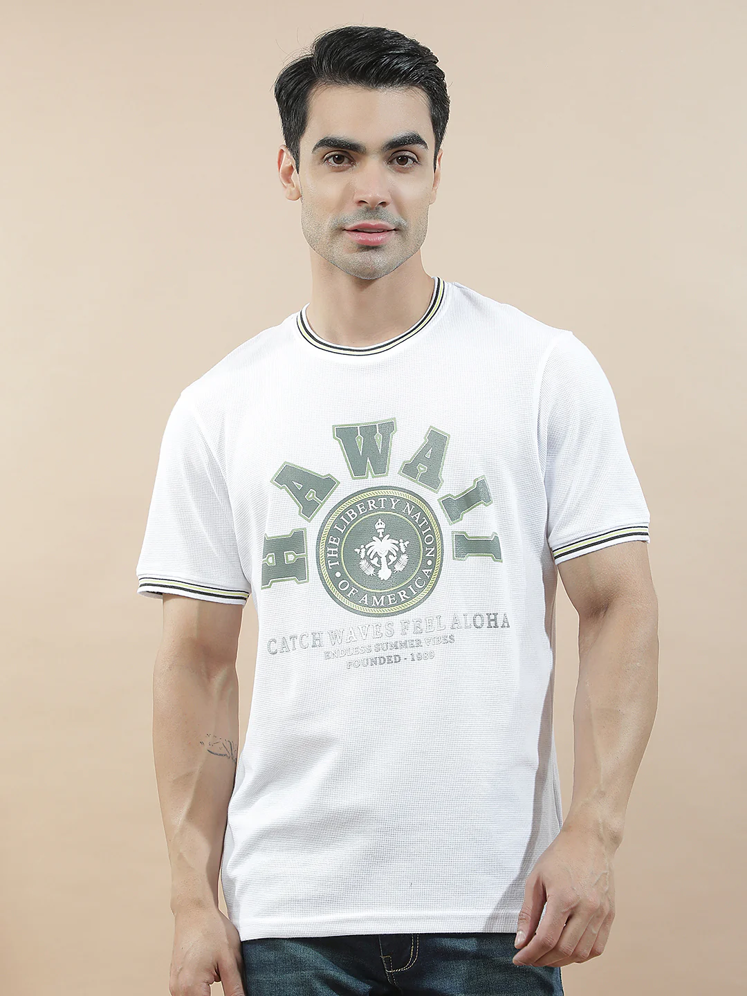 T-Shirt for Men | Breathable & Soft with Color Fastness Regular Fit Round Neck Poly Cotton Fabric Printed Pattern - Image 4