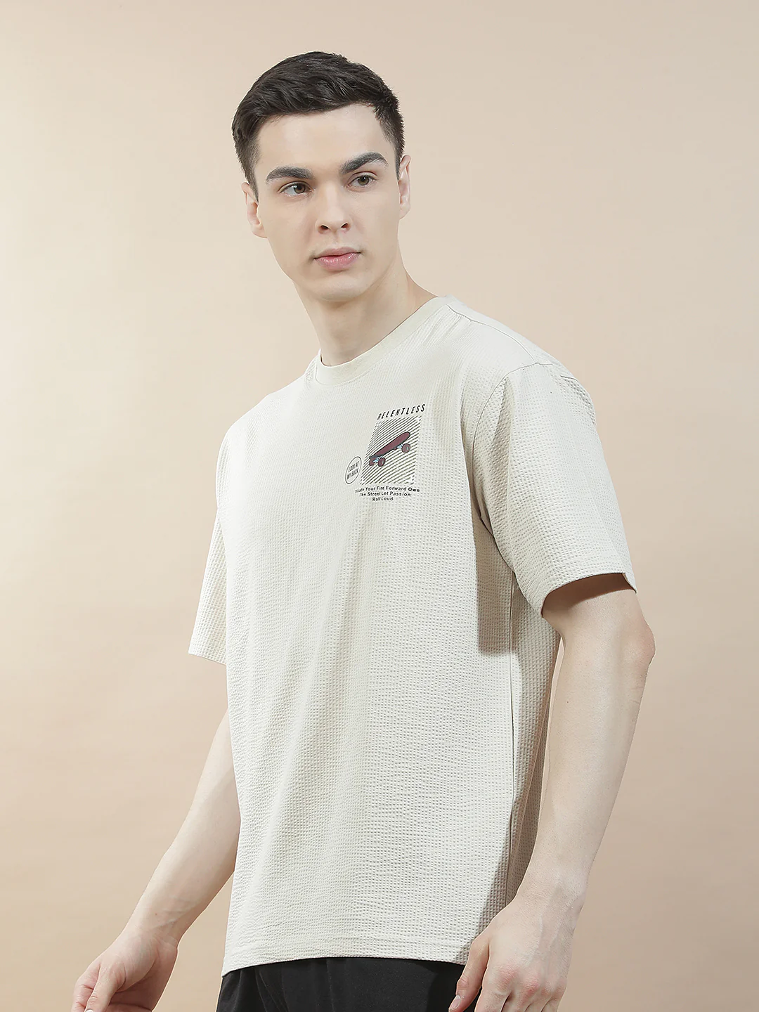 T-Shirt for Men | Breathable & Soft with Color Fastness Regular Fit Round Neck Poly Cotton Fabric Self Design Pattern - Image 4