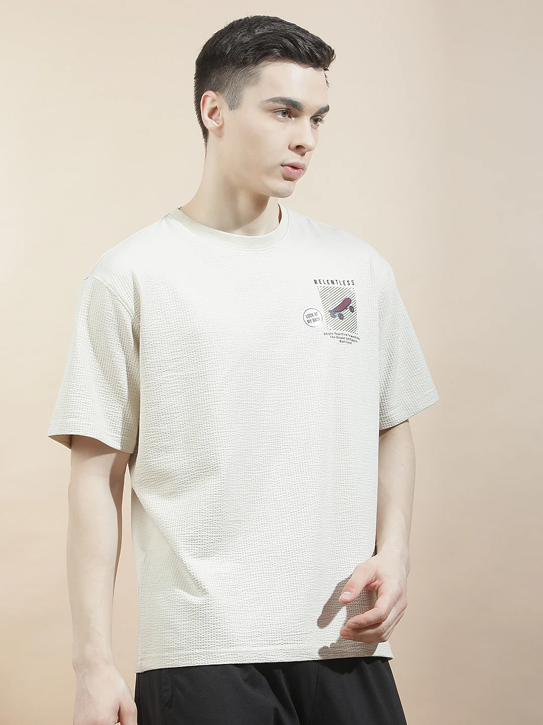 T-Shirt for Men | Breathable & Soft with Color Fastness Regular Fit Round Neck Poly Cotton Fabric Self Design Pattern - Image 5