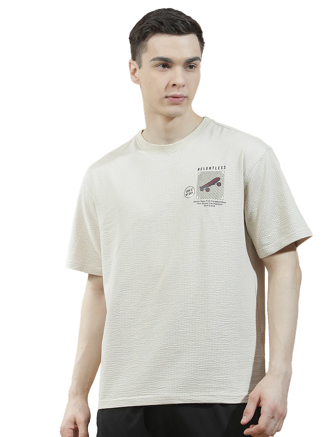 T-Shirt for Men | Breathable & Soft with Color Fastness Regular Fit Round Neck Poly Cotton Fabric Self Design Pattern - Image 8