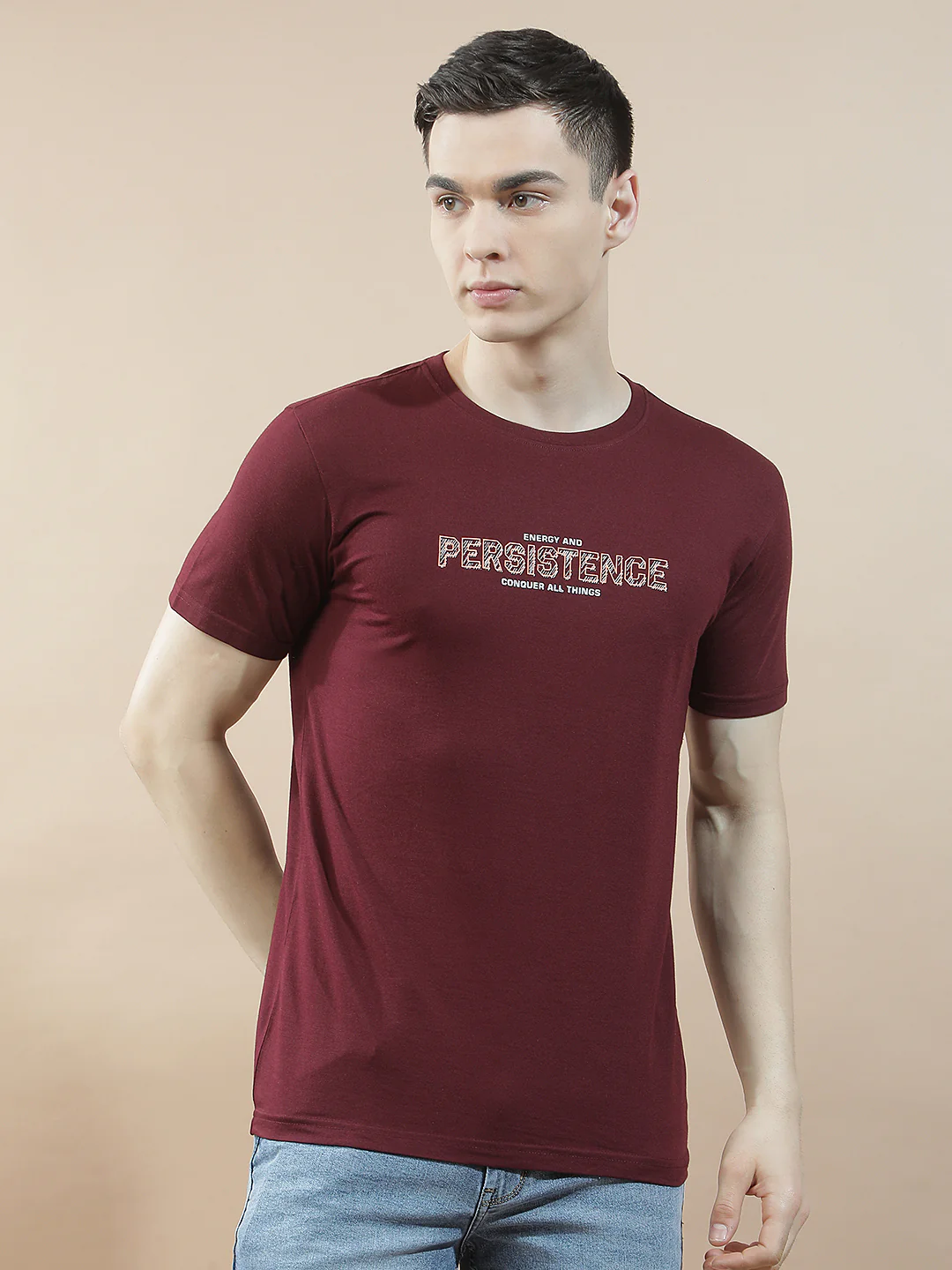 T-Shirt for Men | Breathable & Soft with Color Fastness Regular Fit Round Neck Poly Cotton Fabric Solid Pattern - Image 2