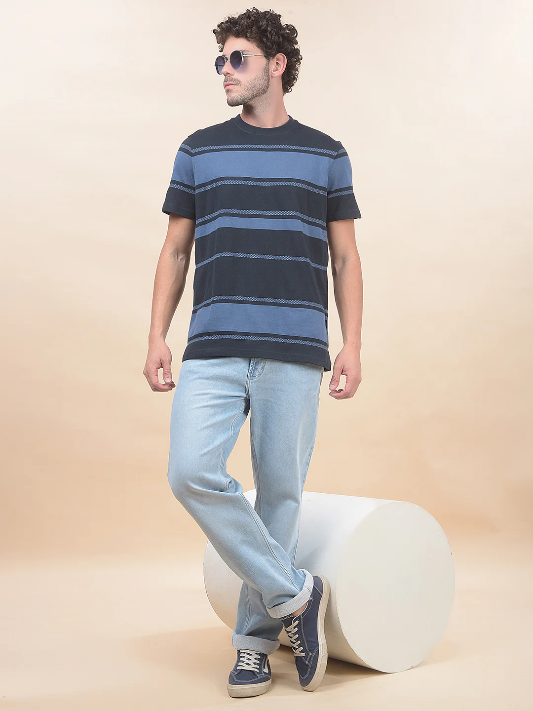 T-Shirt for Men | Breathable & Soft with Color Fastness Regular Fit Round Neck Poly Cotton Fabric Striped Pattern - Image 2