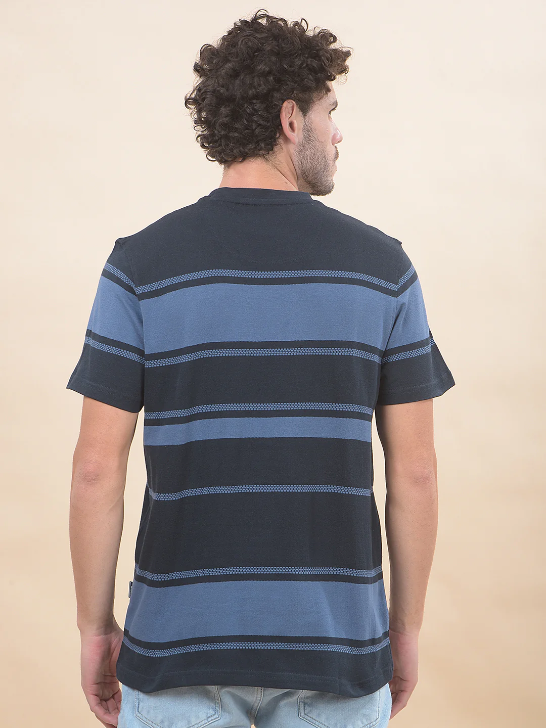 T-Shirt for Men | Breathable & Soft with Color Fastness Regular Fit Round Neck Poly Cotton Fabric Striped Pattern - Image 3