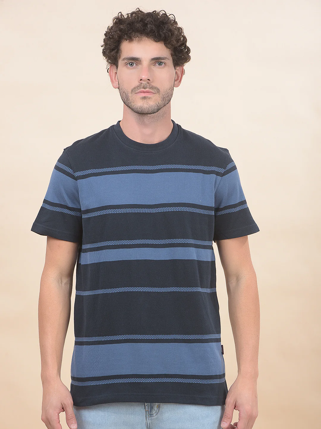 T-Shirt for Men | Breathable & Soft with Color Fastness Regular Fit Round Neck Poly Cotton Fabric Striped Pattern - Image 4