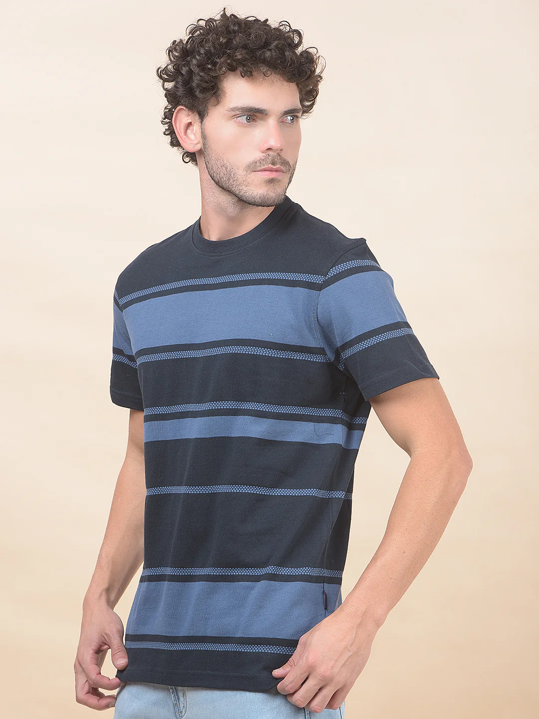 T-Shirt for Men | Breathable & Soft with Color Fastness Regular Fit Round Neck Poly Cotton Fabric Striped Pattern - Image 5