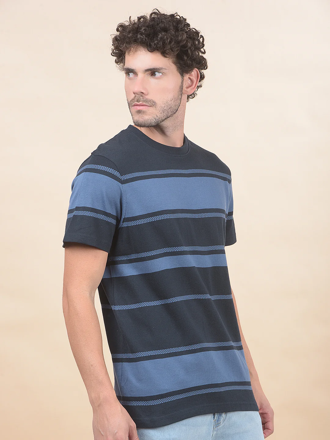 T-Shirt for Men | Breathable & Soft with Color Fastness Regular Fit Round Neck Poly Cotton Fabric Striped Pattern - Image 6