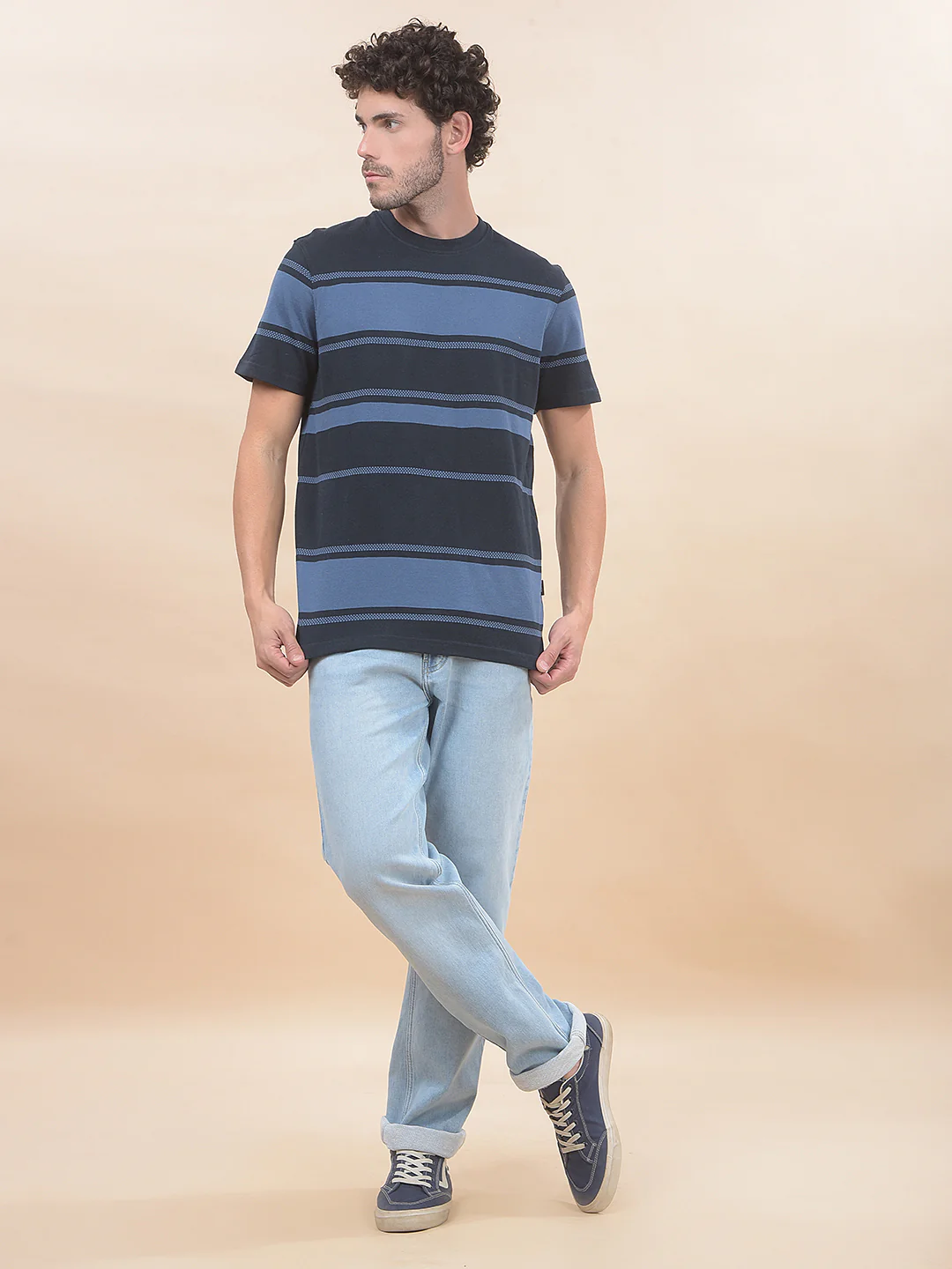 T-Shirt for Men | Breathable & Soft with Color Fastness Regular Fit Round Neck Poly Cotton Fabric Striped Pattern - Image 8