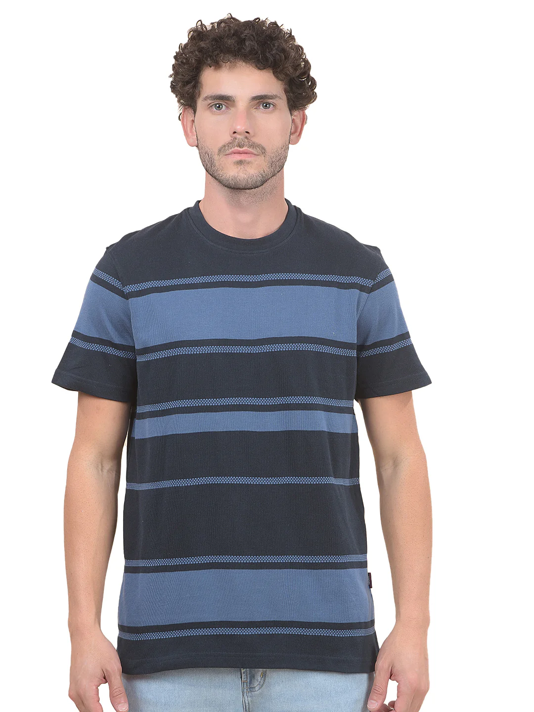 T-Shirt for Men | Breathable & Soft with Color Fastness Regular Fit Round Neck Poly Cotton Fabric Striped Pattern - Image 9