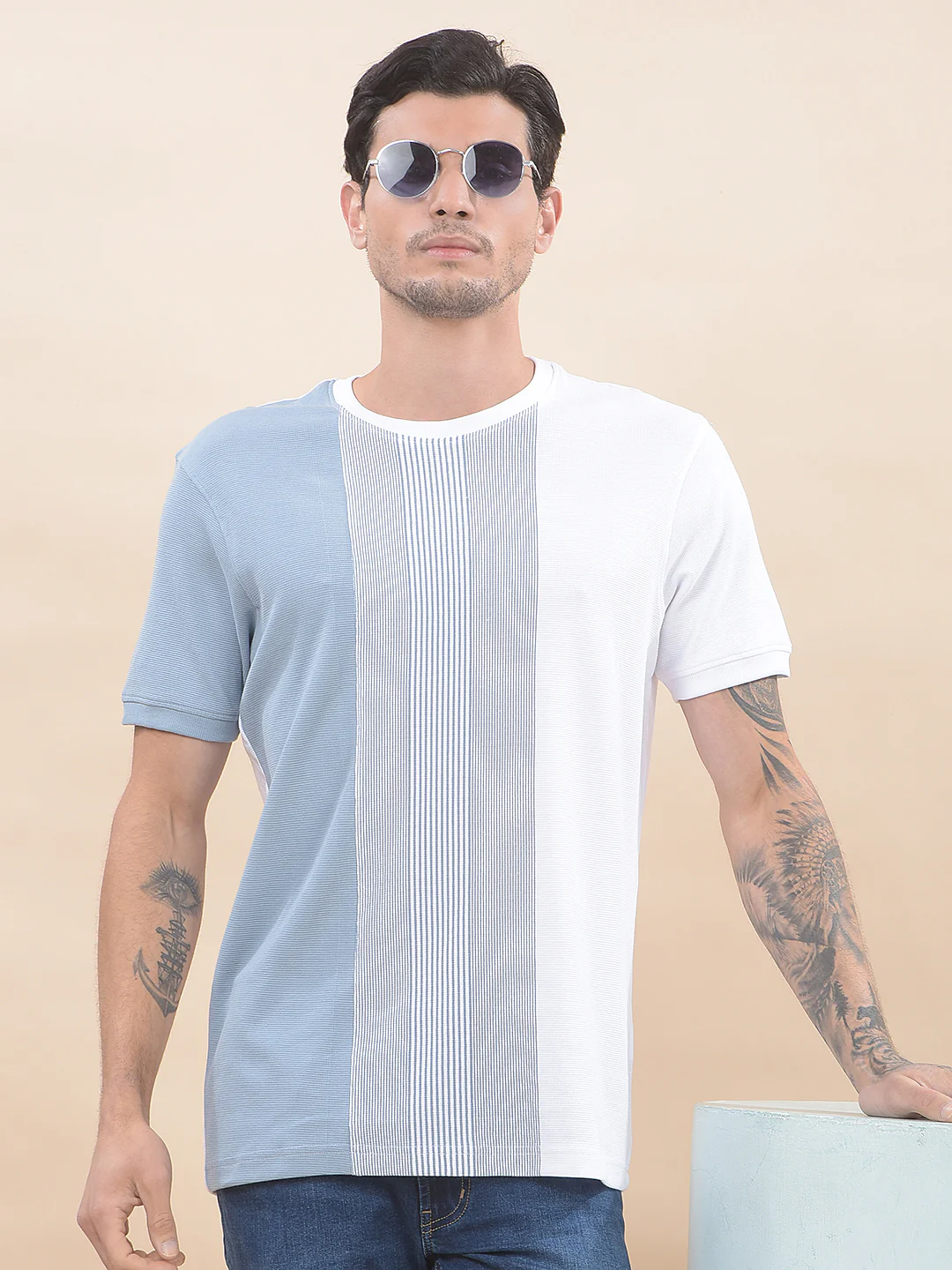 T-Shirt for Men | Breathable & Soft with Color Fastness Regular Fit Round Neck Poly Cotton Fabric Striped Pattern - Image 2