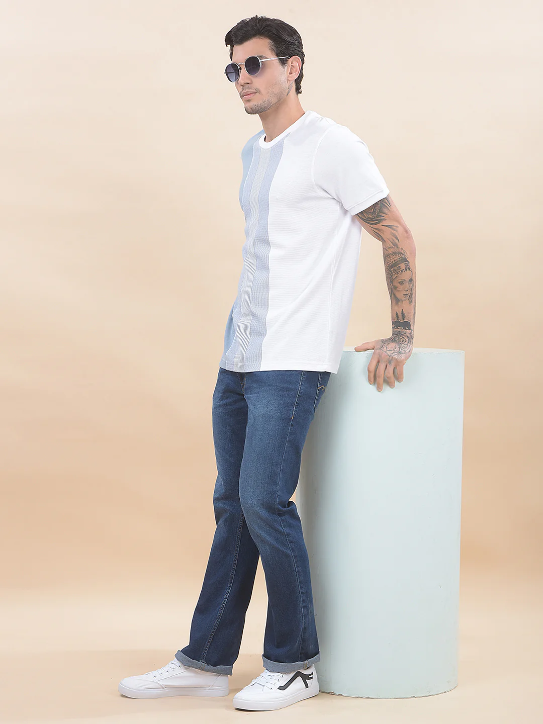 T-Shirt for Men | Breathable & Soft with Color Fastness Regular Fit Round Neck Poly Cotton Fabric Striped Pattern - Image 3