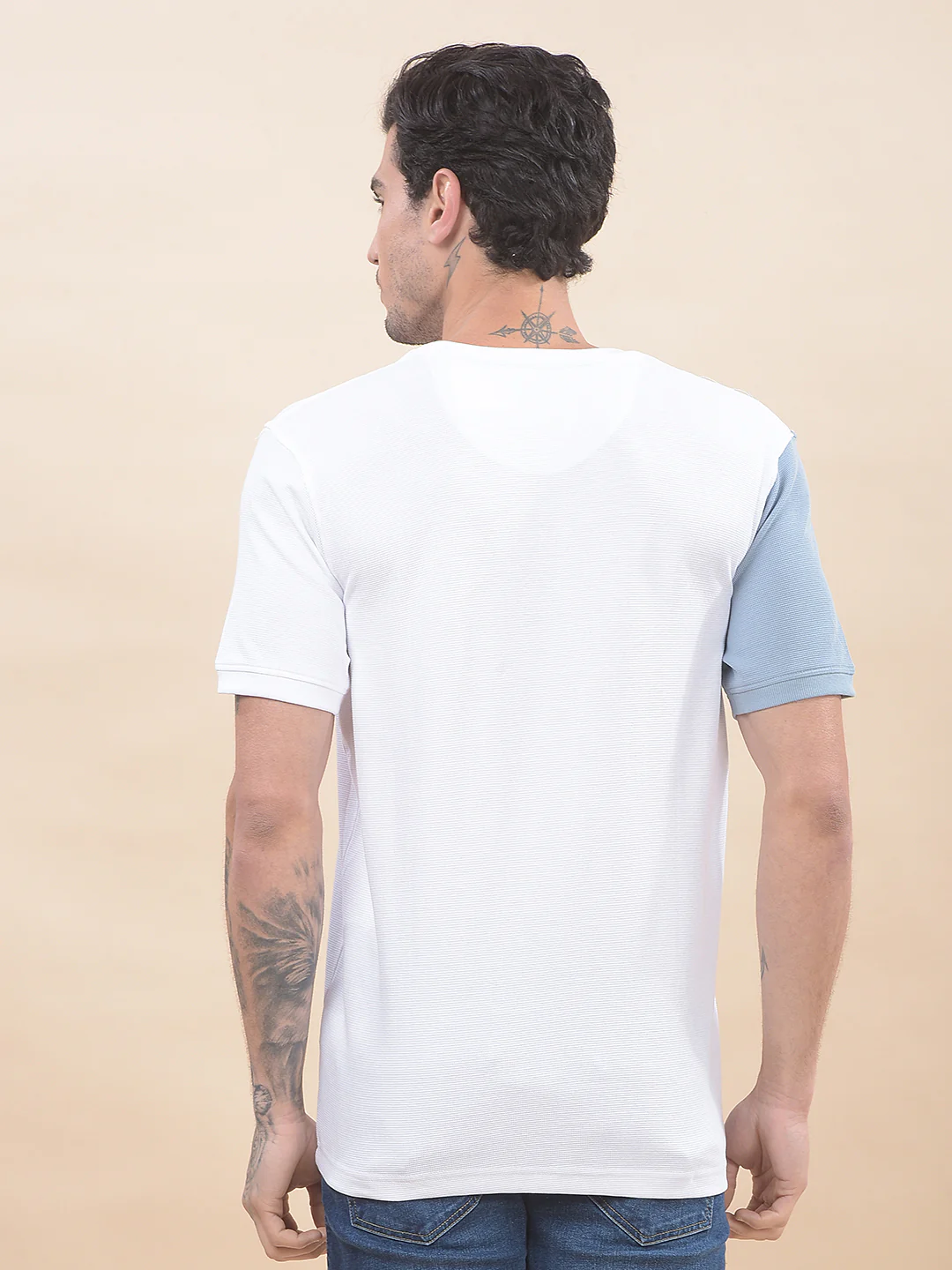 T-Shirt for Men | Breathable & Soft with Color Fastness Regular Fit Round Neck Poly Cotton Fabric Striped Pattern - Image 4