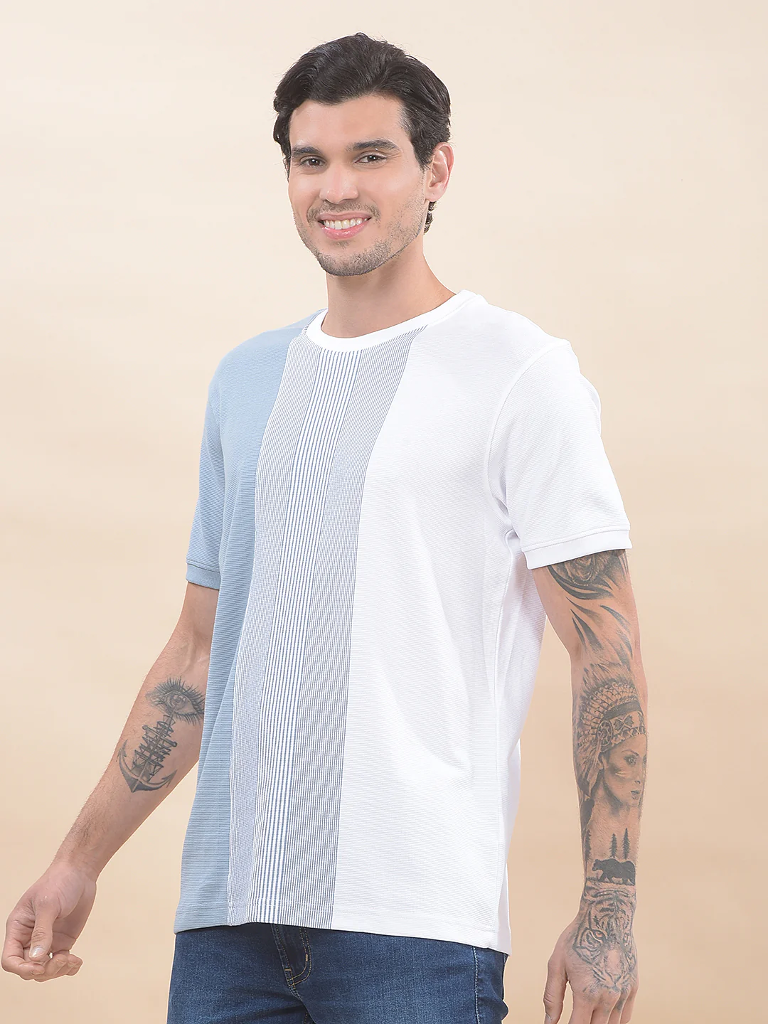 T-Shirt for Men | Breathable & Soft with Color Fastness Regular Fit Round Neck Poly Cotton Fabric Striped Pattern - Image 6