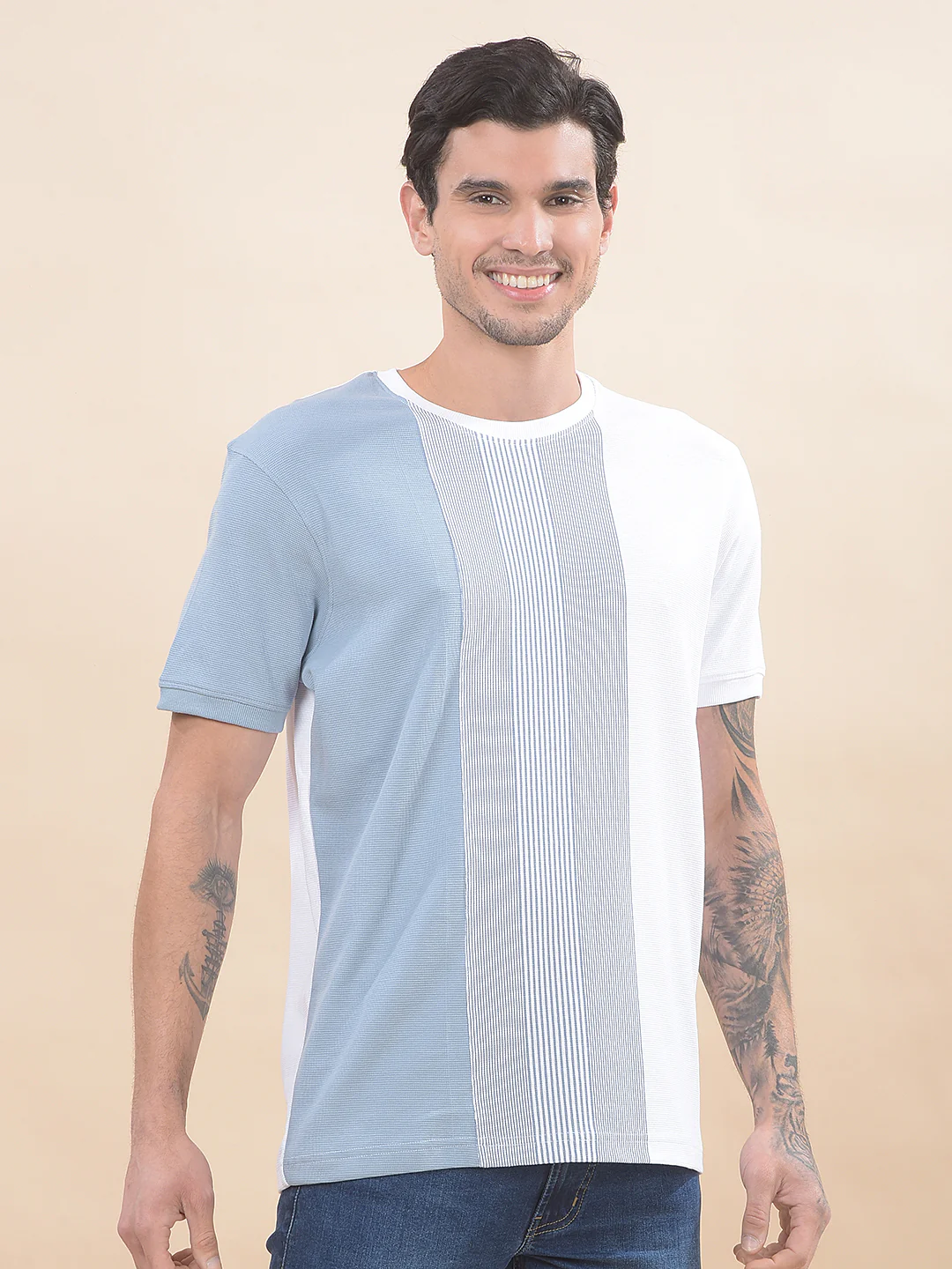 T-Shirt for Men | Breathable & Soft with Color Fastness Regular Fit Round Neck Poly Cotton Fabric Striped Pattern - Image 7