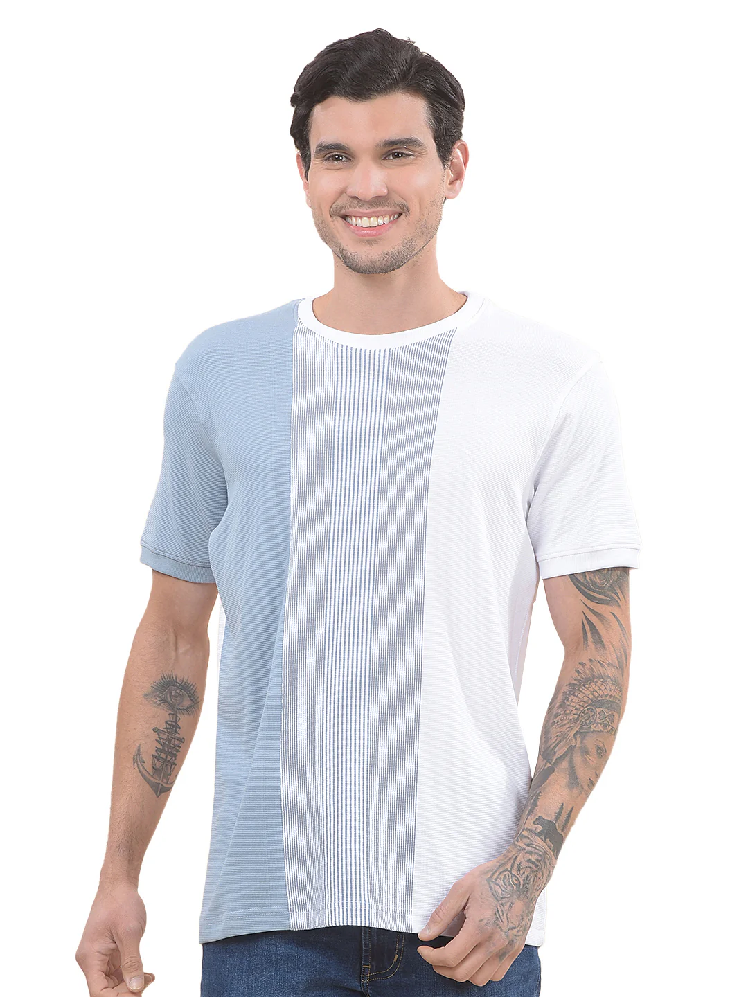 T-Shirt for Men | Breathable & Soft with Color Fastness Regular Fit Round Neck Poly Cotton Fabric Striped Pattern - Image 9