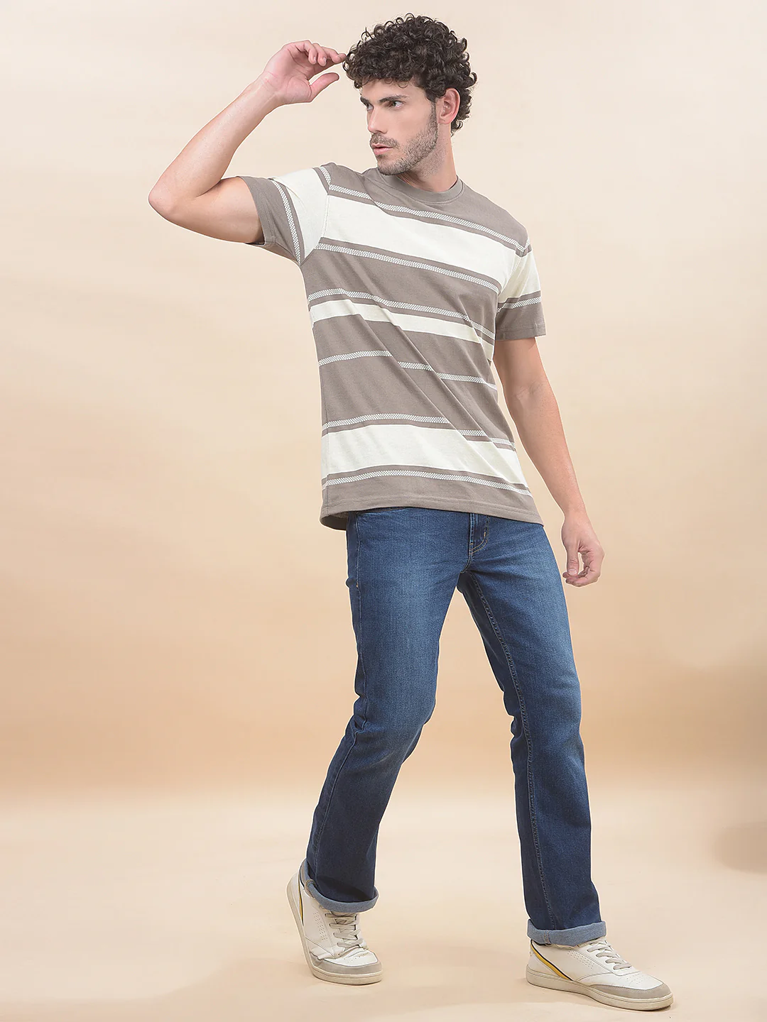 T-Shirt for Men | Breathable & Soft with Color Fastness Regular Fit Round Neck Poly Cotton Fabric Striped Pattern - Image 2