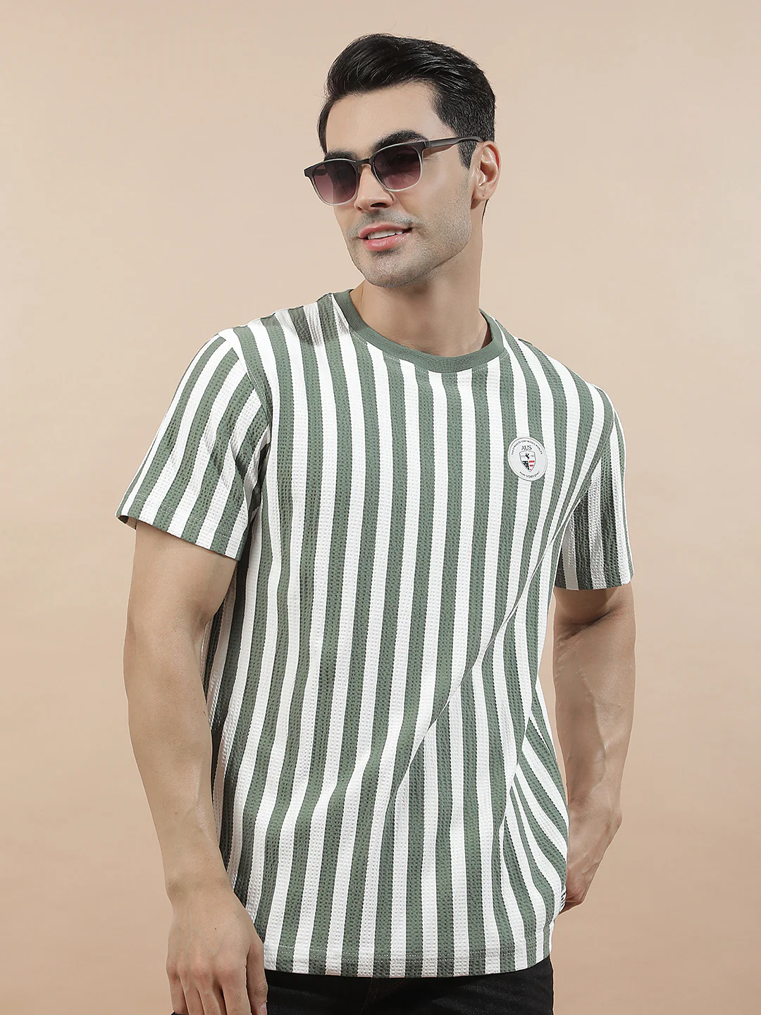 T-Shirt for Men | Breathable & Soft with Color Fastness Regular Fit Round Neck Poly Cotton Fabric Striped Pattern - Image 2