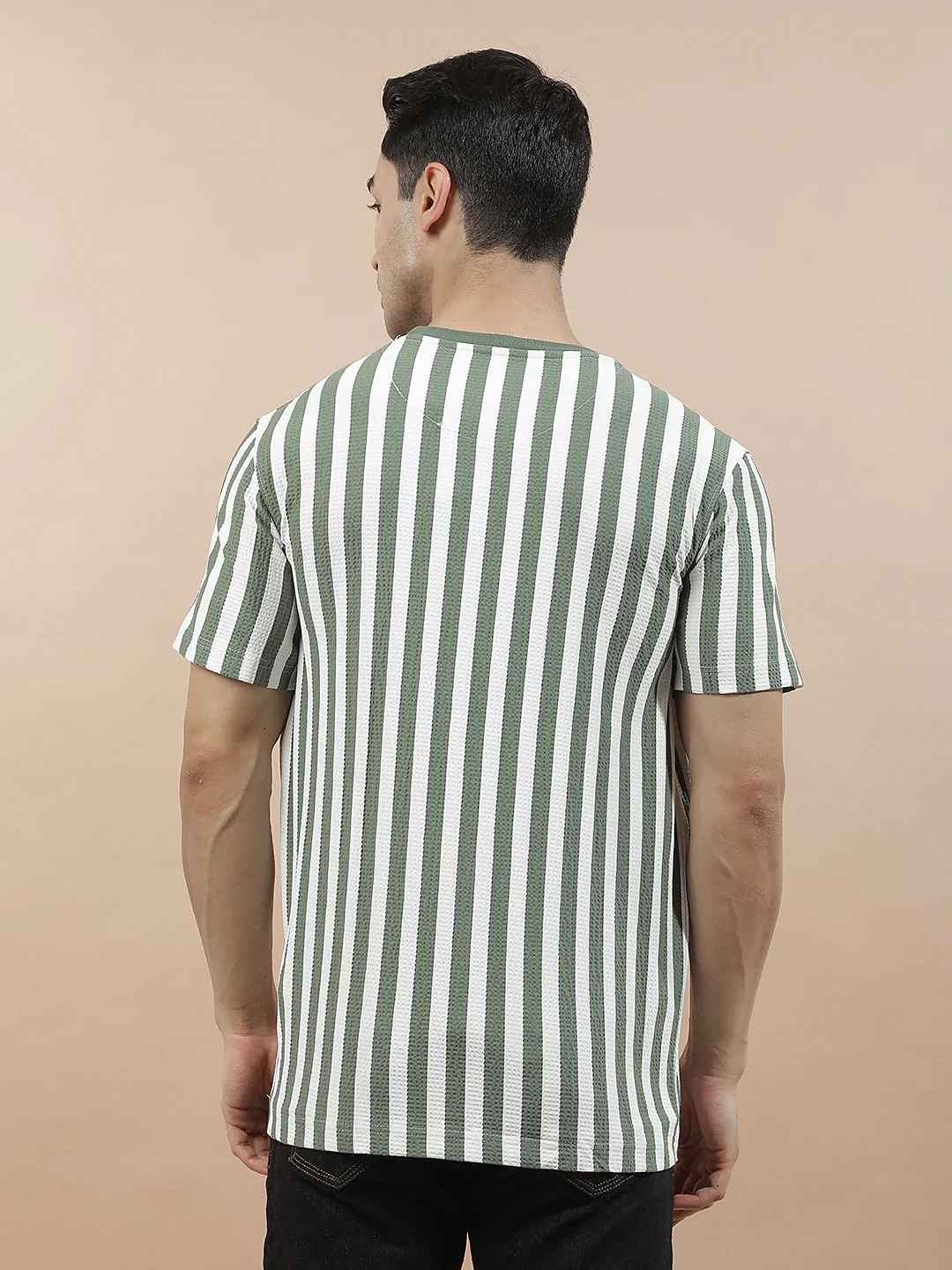 T-Shirt for Men | Breathable & Soft with Color Fastness Regular Fit Round Neck Poly Cotton Fabric Striped Pattern - Image 3