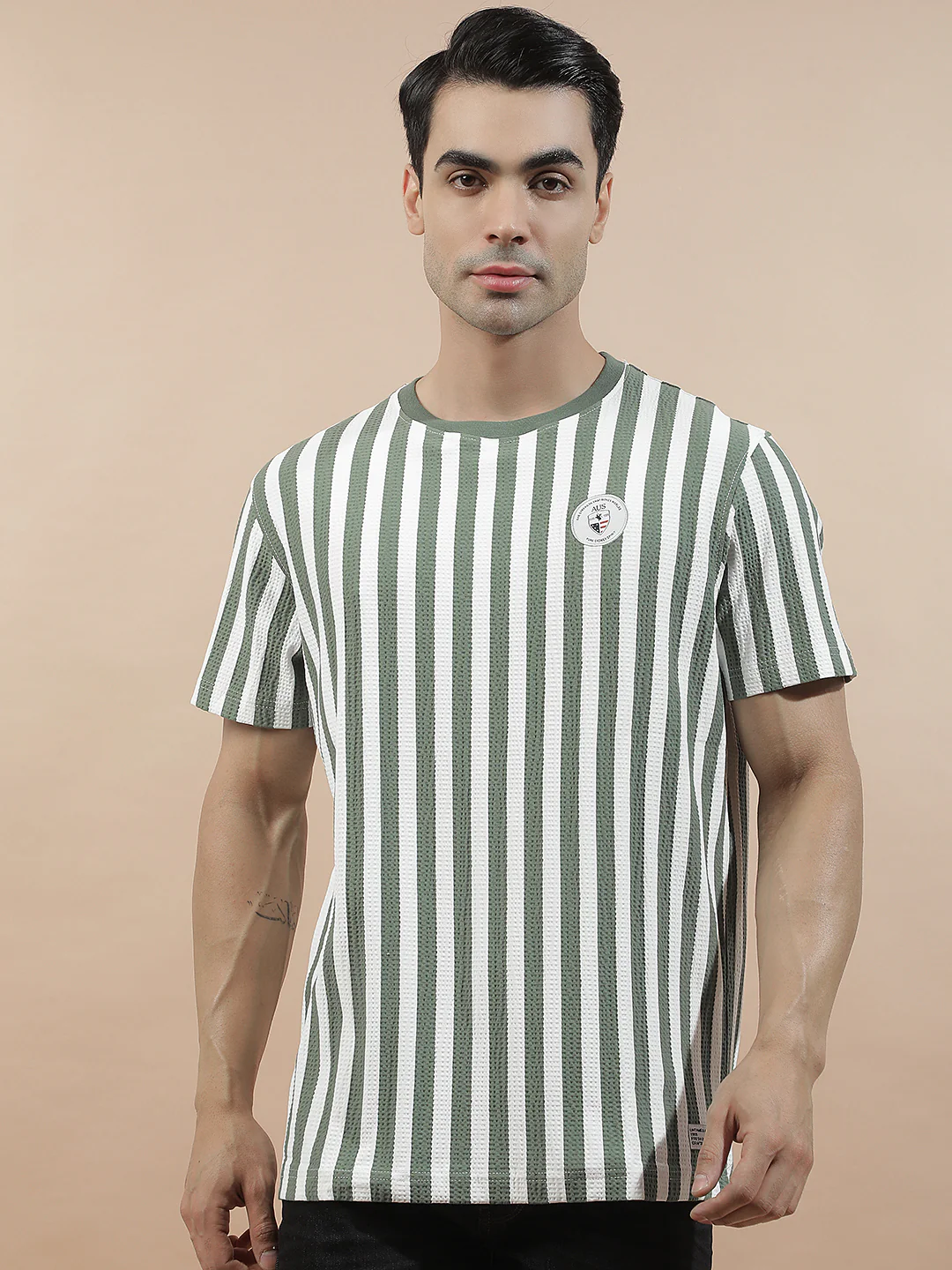 T-Shirt for Men | Breathable & Soft with Color Fastness Regular Fit Round Neck Poly Cotton Fabric Striped Pattern - Image 4