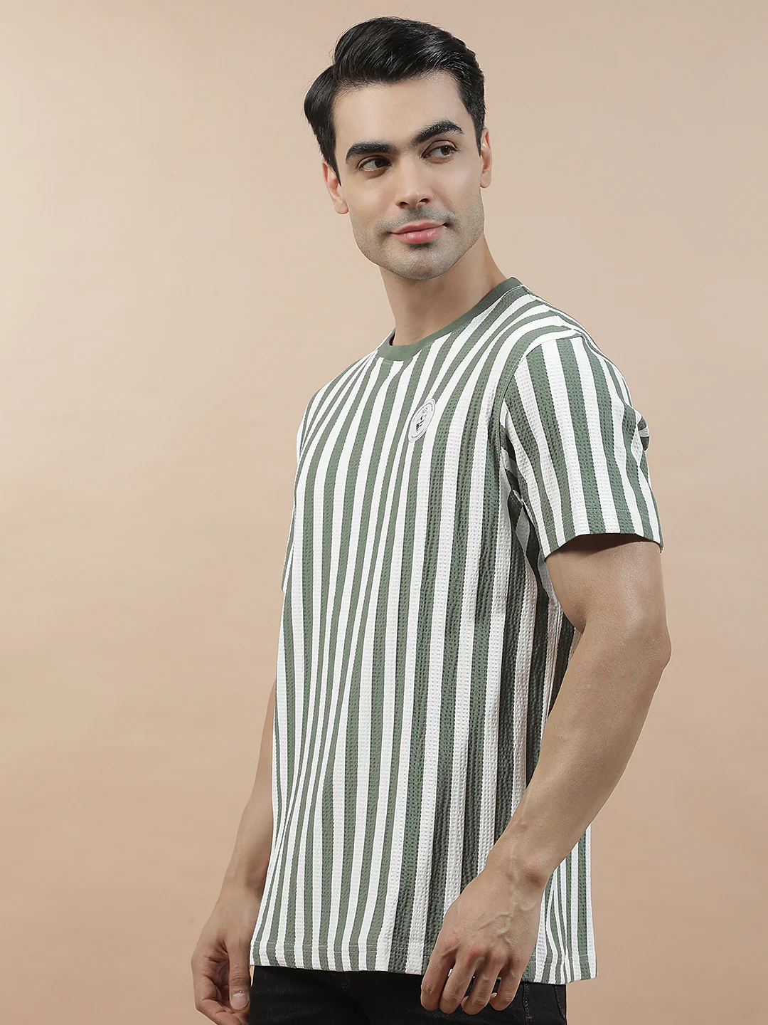 T-Shirt for Men | Breathable & Soft with Color Fastness Regular Fit Round Neck Poly Cotton Fabric Striped Pattern - Image 5
