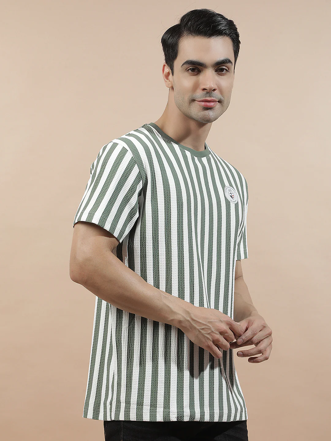 T-Shirt for Men | Breathable & Soft with Color Fastness Regular Fit Round Neck Poly Cotton Fabric Striped Pattern - Image 6