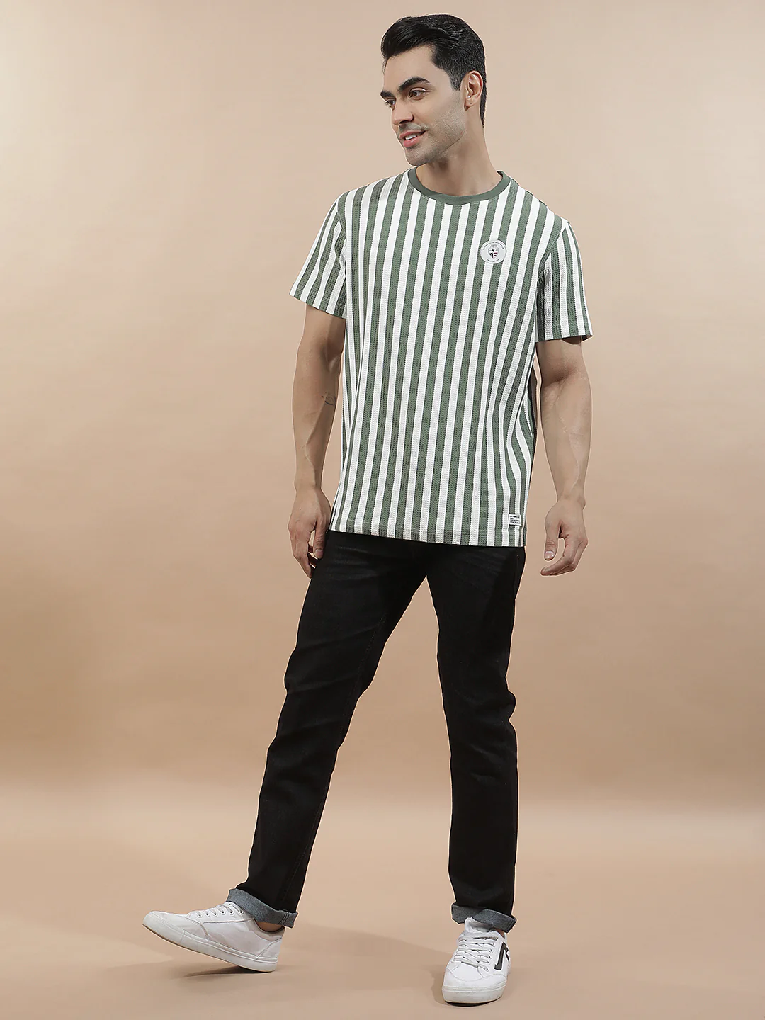 T-Shirt for Men | Breathable & Soft with Color Fastness Regular Fit Round Neck Poly Cotton Fabric Striped Pattern - Image 8