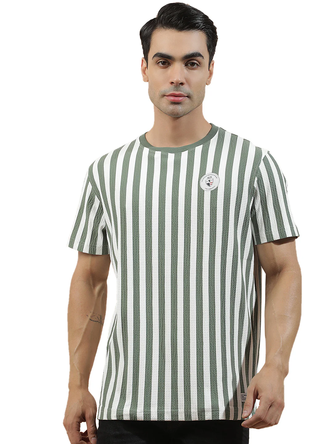T-Shirt for Men | Breathable & Soft with Color Fastness Regular Fit Round Neck Poly Cotton Fabric Striped Pattern - Image 9
