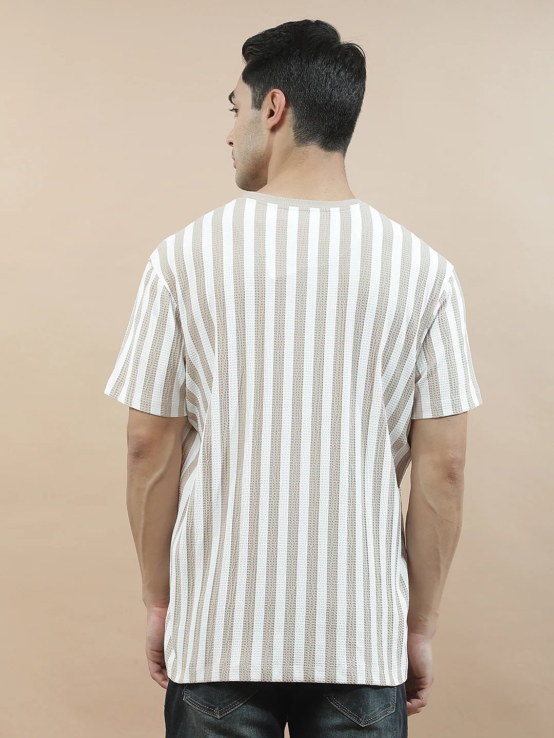 T-Shirt for Men | Breathable & Soft with Color Fastness Regular Fit Round Neck Poly Cotton Fabric Striped Pattern - Image 4
